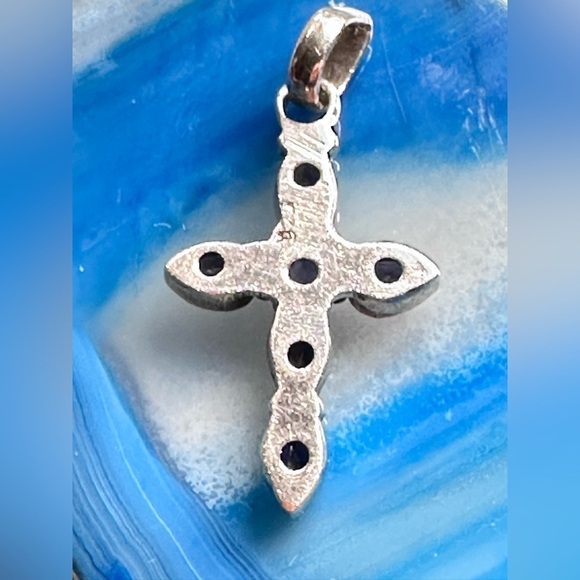 CROSS Amethyst Pendant Sterling Silver Pave Set Deep Purple Tear Drop Round 4030 - Picture 3 of 10